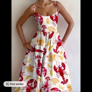 Lobster Print Dress in Red and Yellow - Seafood, Summer
